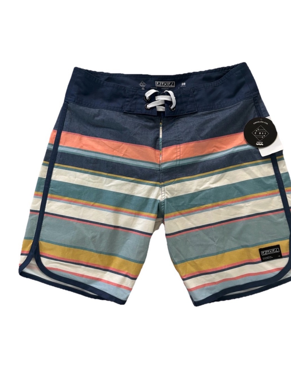 Ezekiel Navy Multicolor Horizontal Stripe Board Shorts